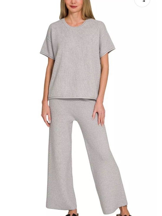 Zenana Outfitters Pants - Zenana Outfitters Light Gray Zenana Viscose Round Neck Top & Pants Set